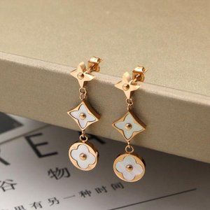rose gold dangle clover flower white earrings